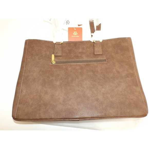 NEW Neutral Laptop Briefcase bag 11" x 16" Leather Teacher Bag - Picture 4 of 15